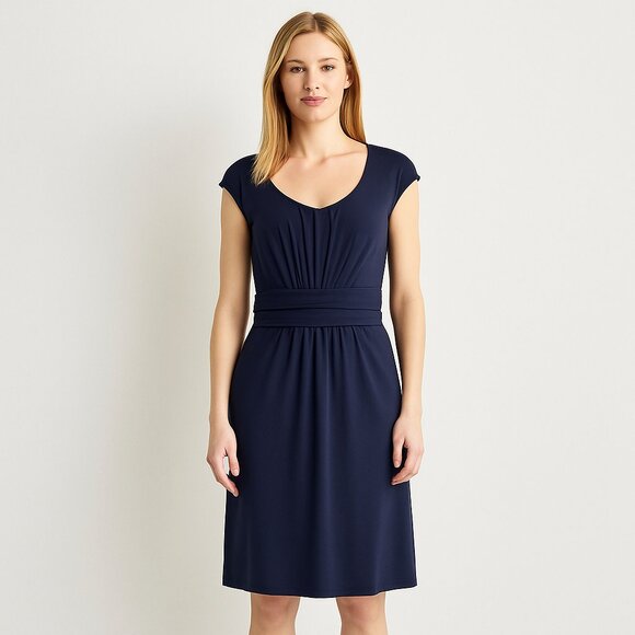 Boden Navy Ruched Waist Cap Sleeve Dress Size 2R - Picture 8 of 8